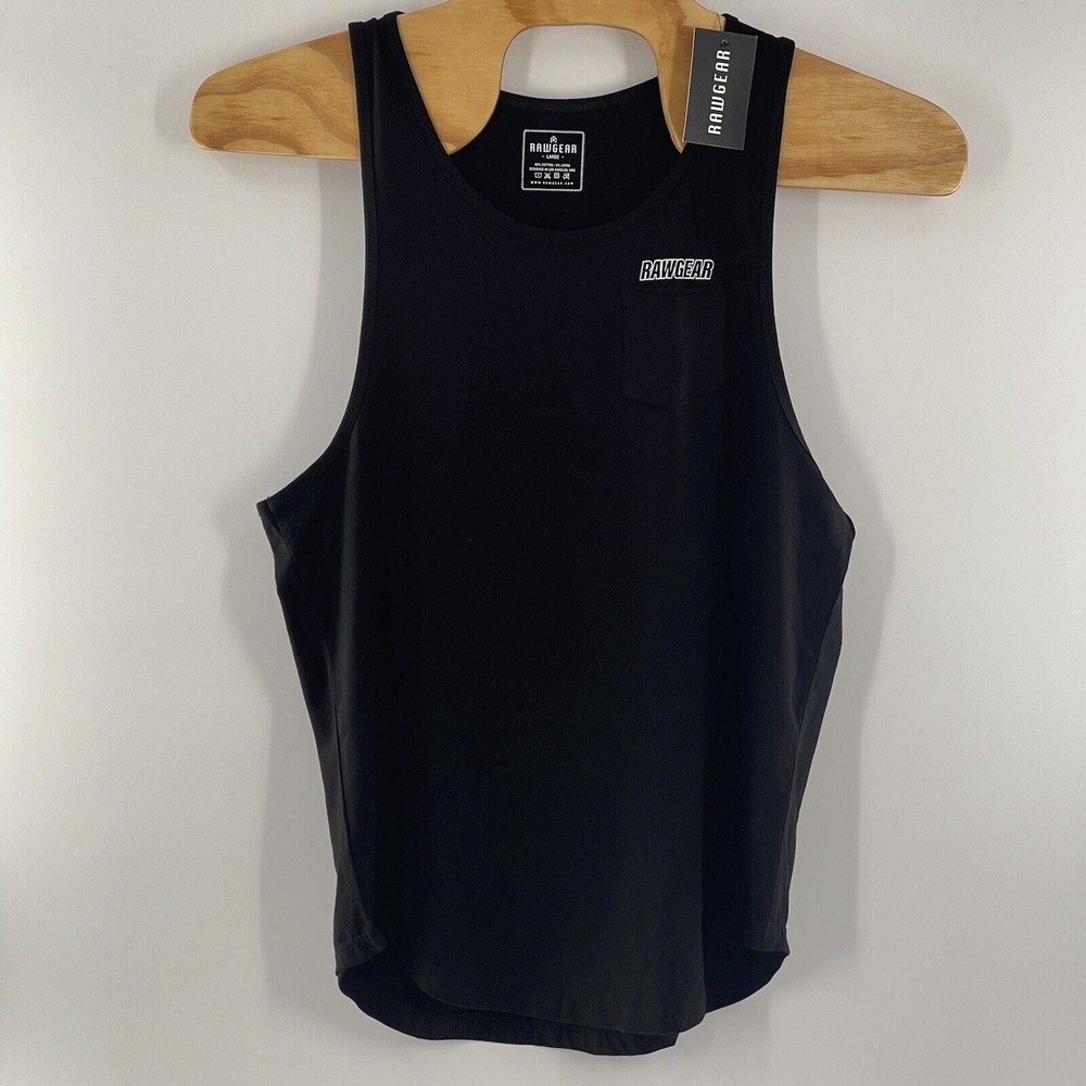 NEW RAWGEAR Men's Size Large‎ Sleeveless Tank Top Taupe Pocket Logo Black